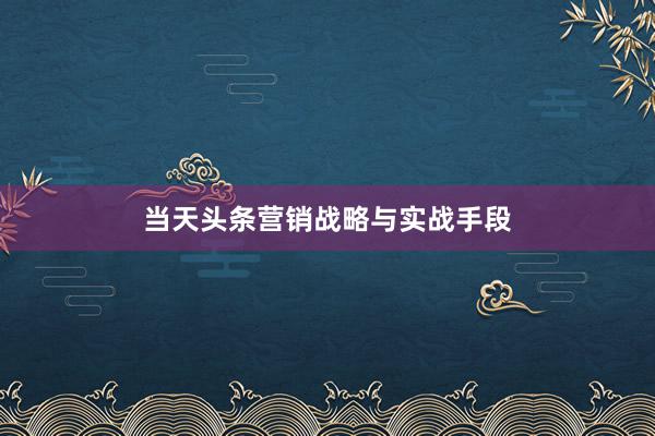 当天头条营销战略与实战手段